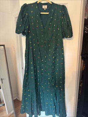 Tuckernuck Forest Green Embroidered Midi Dress